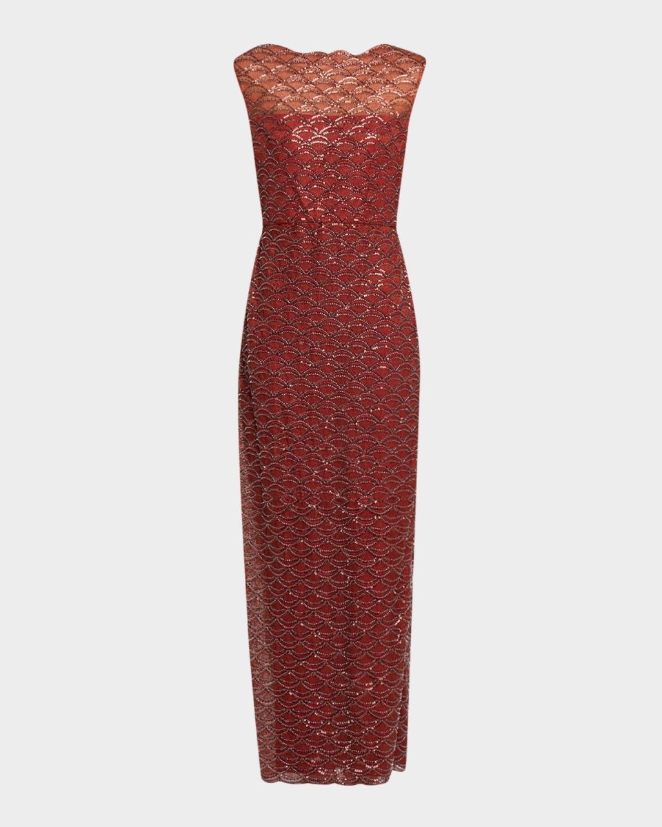 Aura Beaded Bateau-Neck Column Gown